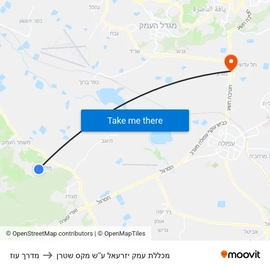 מדרך עוז to מכללת עמק יזרעאל ע''ש מקס שטרן map