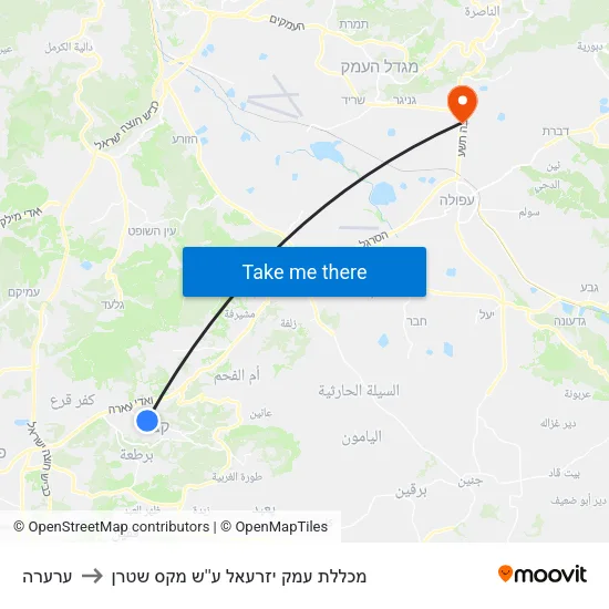 ערערה to מכללת עמק יזרעאל ע''ש מקס שטרן map