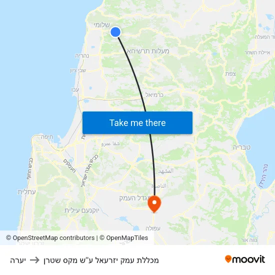 יערה to מכללת עמק יזרעאל ע''ש מקס שטרן map