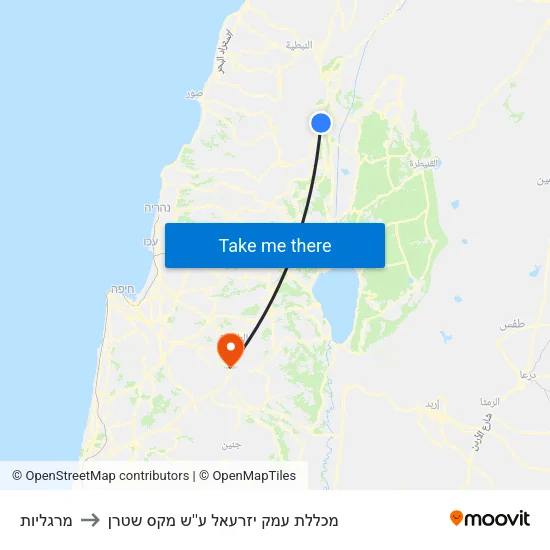 מרגליות to מכללת עמק יזרעאל ע''ש מקס שטרן map