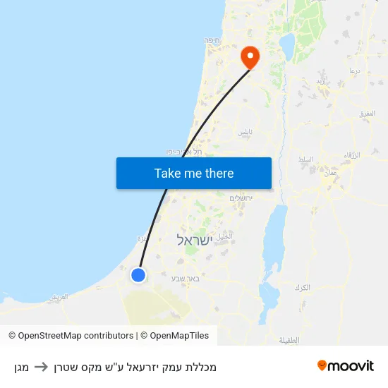 מגן to מכללת עמק יזרעאל ע''ש מקס שטרן map