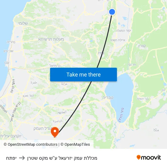 יפתח to מכללת עמק יזרעאל ע''ש מקס שטרן map