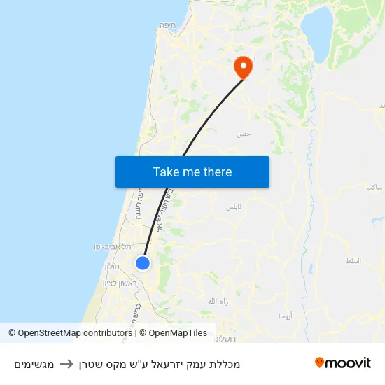 מגשימים to מכללת עמק יזרעאל ע''ש מקס שטרן map