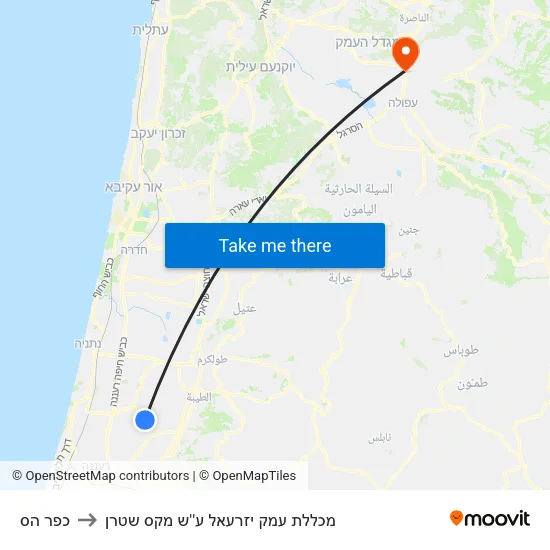 כפר הס to מכללת עמק יזרעאל ע''ש מקס שטרן map