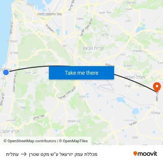 עתלית to מכללת עמק יזרעאל ע''ש מקס שטרן map