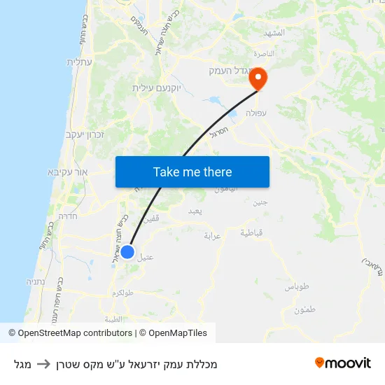 מגל to מכללת עמק יזרעאל ע''ש מקס שטרן map