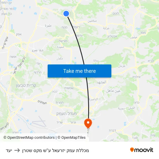 יעד to מכללת עמק יזרעאל ע''ש מקס שטרן map