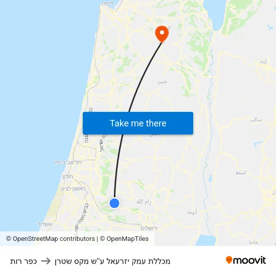 כפר רות to מכללת עמק יזרעאל ע''ש מקס שטרן map