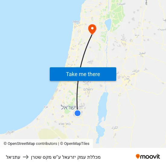 עתניאל to מכללת עמק יזרעאל ע''ש מקס שטרן map