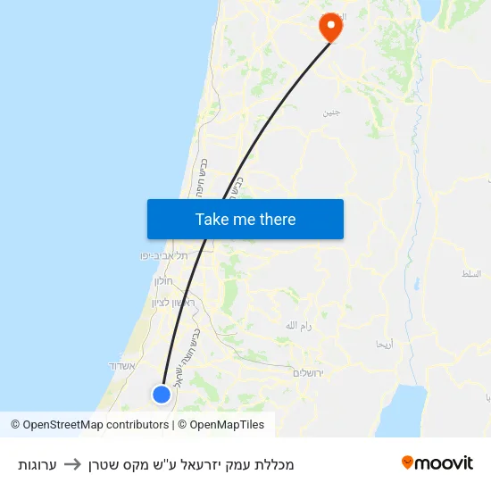 ערוגות to מכללת עמק יזרעאל ע''ש מקס שטרן map