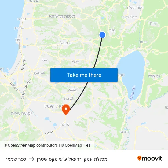 כפר שמאי to מכללת עמק יזרעאל ע''ש מקס שטרן map