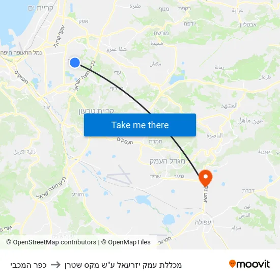 כפר המכבי to מכללת עמק יזרעאל ע''ש מקס שטרן map