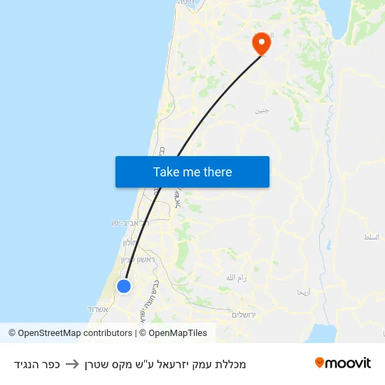 כפר הנגיד to מכללת עמק יזרעאל ע''ש מקס שטרן map