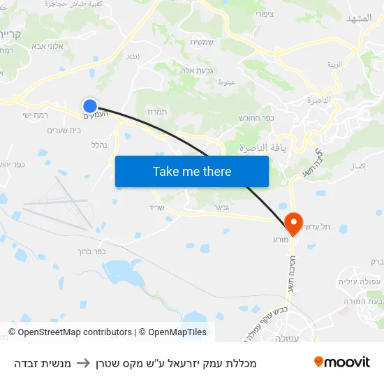 מנשית זבדה to מכללת עמק יזרעאל ע''ש מקס שטרן map