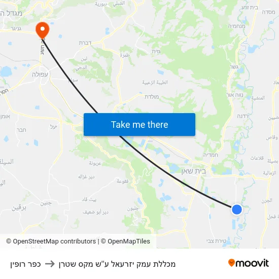 כפר רופין to מכללת עמק יזרעאל ע''ש מקס שטרן map