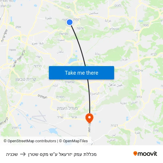 שכניה to מכללת עמק יזרעאל ע''ש מקס שטרן map