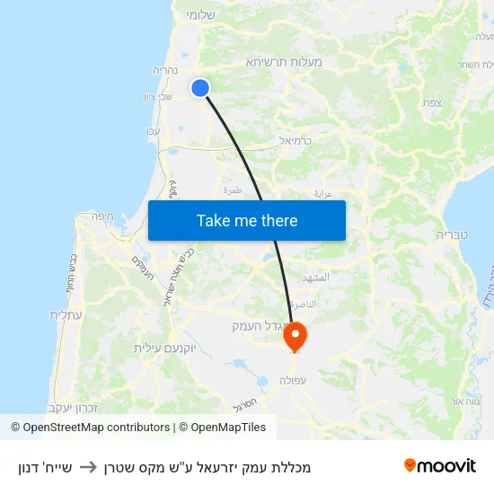 שייח' דנון to מכללת עמק יזרעאל ע''ש מקס שטרן map