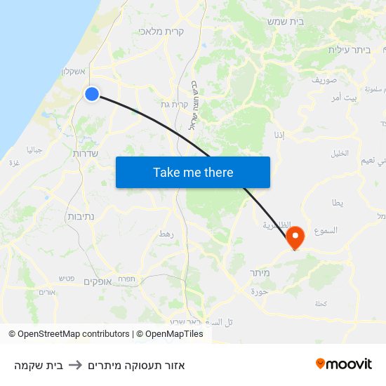 בית שקמה to אזור תעסוקה מיתרים map