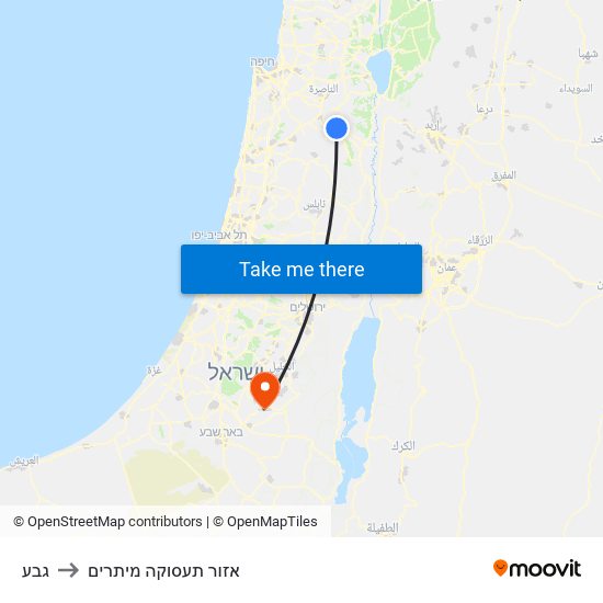 גבע to אזור תעסוקה מיתרים map