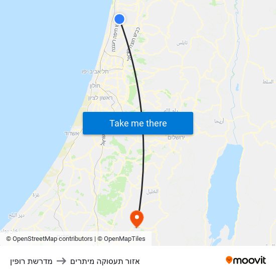 מדרשת רופין to אזור תעסוקה מיתרים map