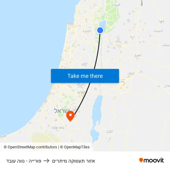 פורייה - נווה עובד to אזור תעסוקה מיתרים map