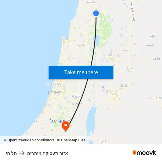 תל חי to אזור תעסוקה מיתרים map