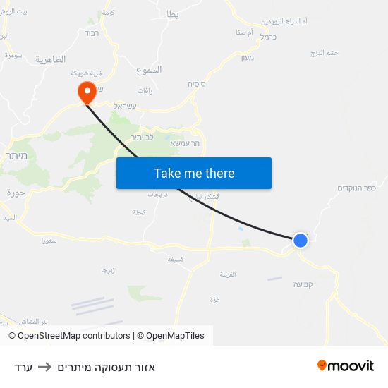 ערד to אזור תעסוקה מיתרים map