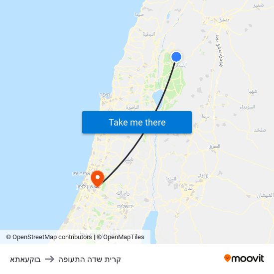 בוקעאתא to קרית שדה התעופה map