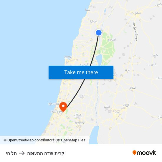 תל חי to קרית שדה התעופה map