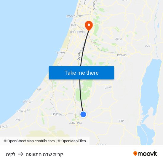 לקיה to קרית שדה התעופה map