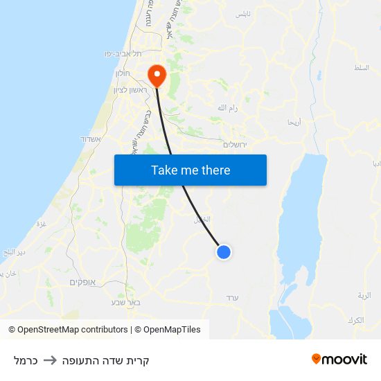 כרמל to קרית שדה התעופה map