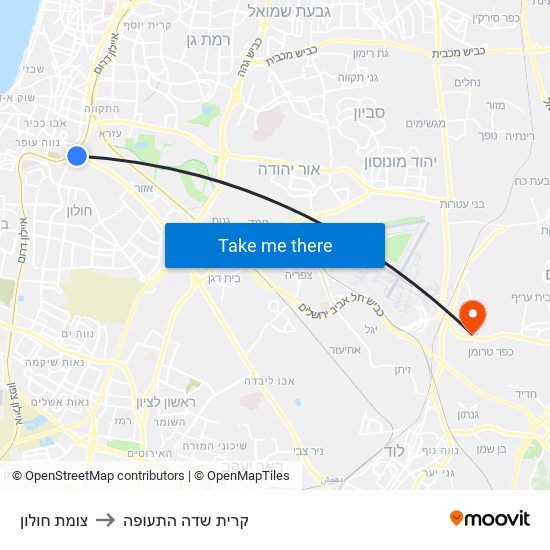 צומת חולון to קרית שדה התעופה map