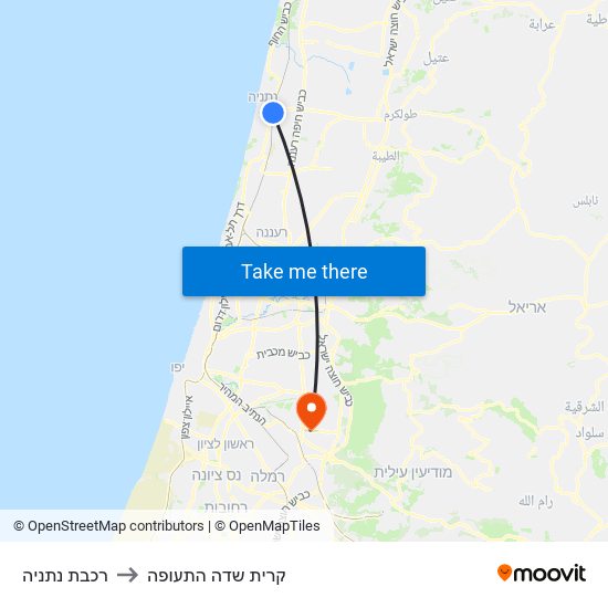 רכבת נתניה to קרית שדה התעופה map