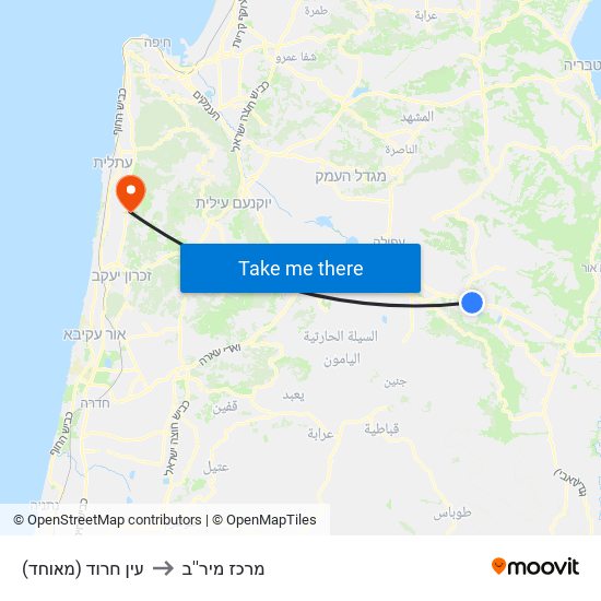 עין חרוד (מאוחד) to מרכז מיר''ב map