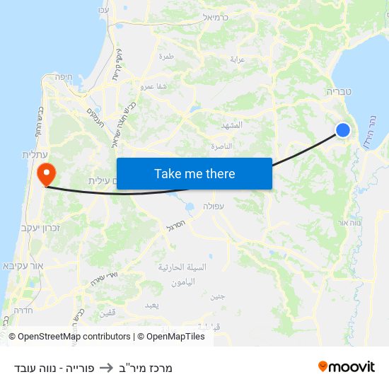 פורייה - נווה עובד to מרכז מיר''ב map