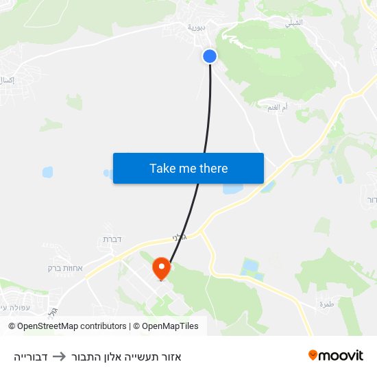 דבורייה to אזור תעשייה אלון התבור map