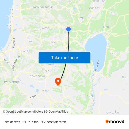 כפר חנניה to אזור תעשייה אלון התבור map