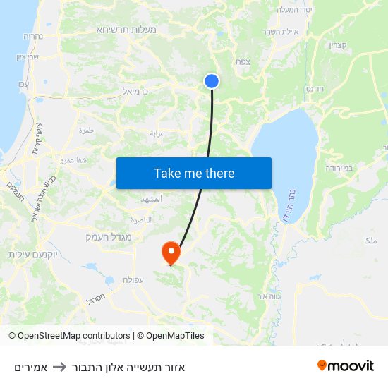 אמירים to אזור תעשייה אלון התבור map