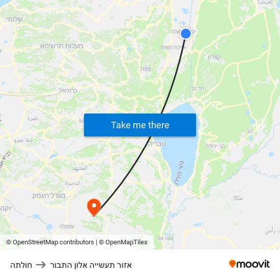 חולתה to אזור תעשייה אלון התבור map