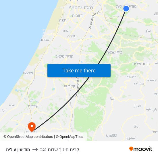 מודיעין עילית to קרית חינוך שדות נגב map