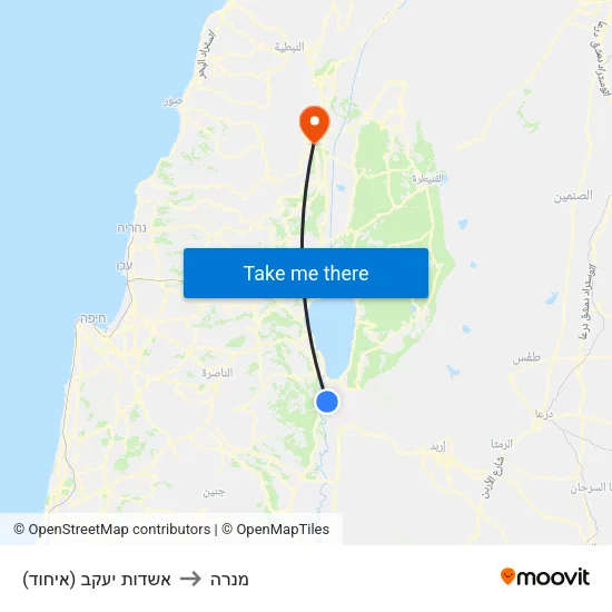 אשדות יעקב (איחוד) to מנרה map