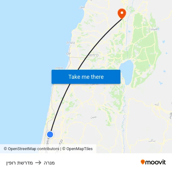 מדרשת רופין to מנרה map