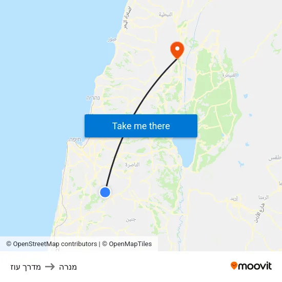 מדרך עוז to מנרה map