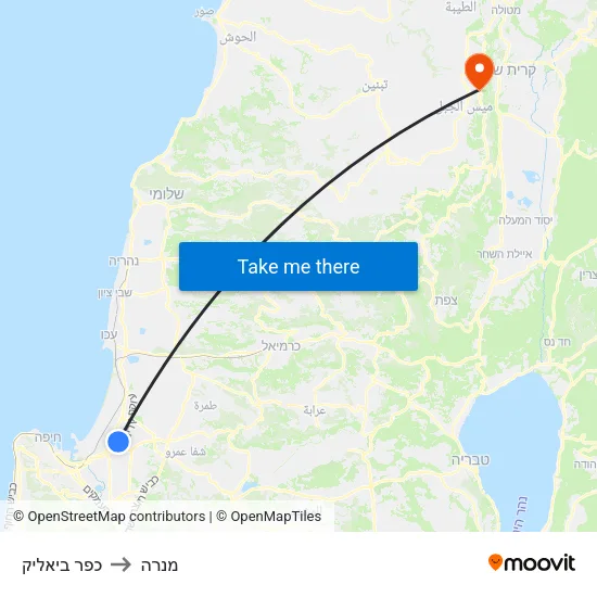 כפר ביאליק to מנרה map