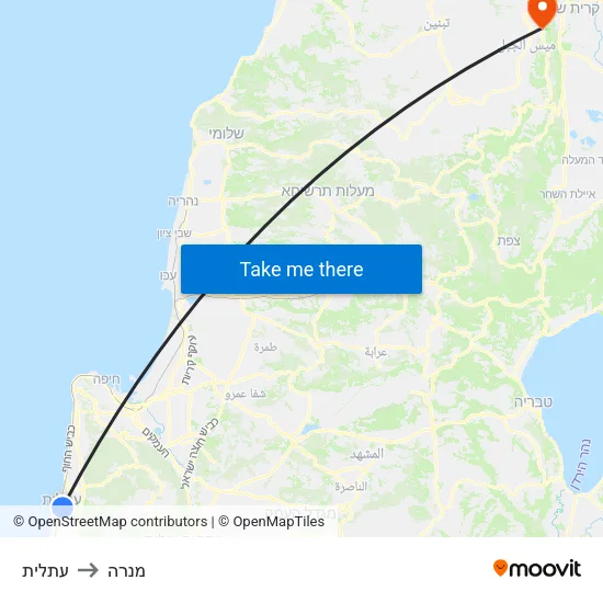 עתלית to מנרה map