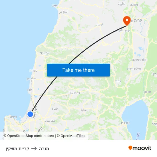 קריית מוצקין to מנרה map