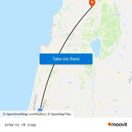 ניר אליהו to מנרה map