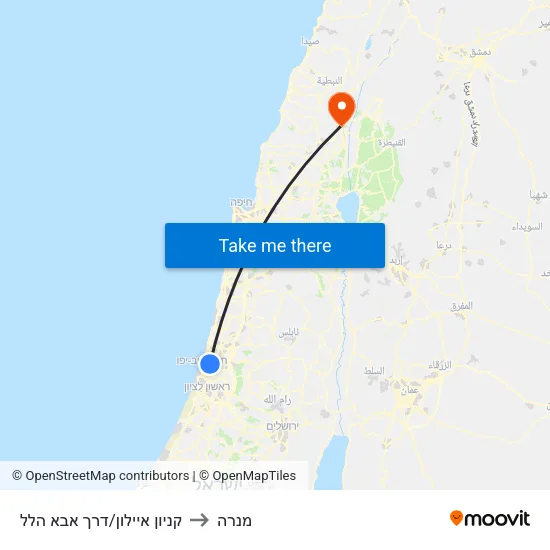 קניון איילון/דרך אבא הלל to מנרה map