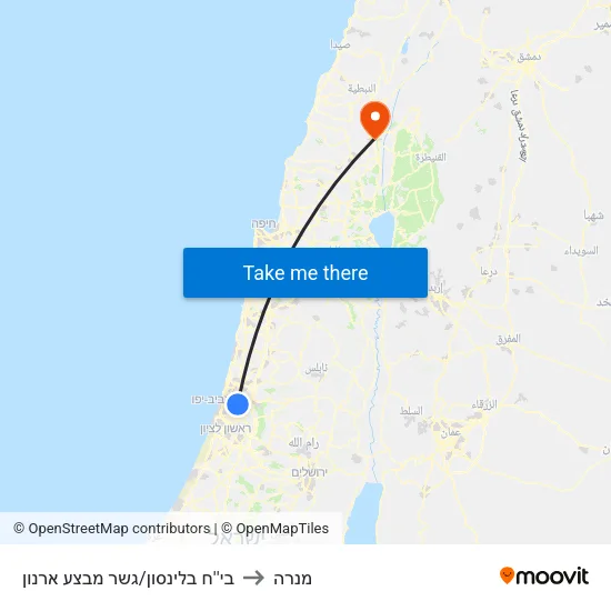 בי''ח בלינסון/גשר מבצע ארנון to מנרה map