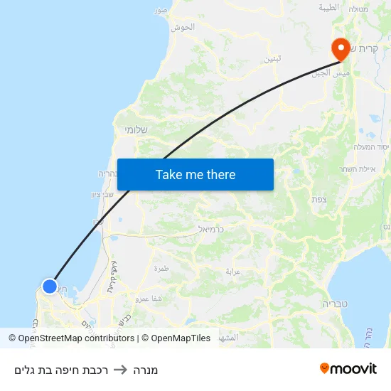 רכבת חיפה בת גלים to מנרה map
